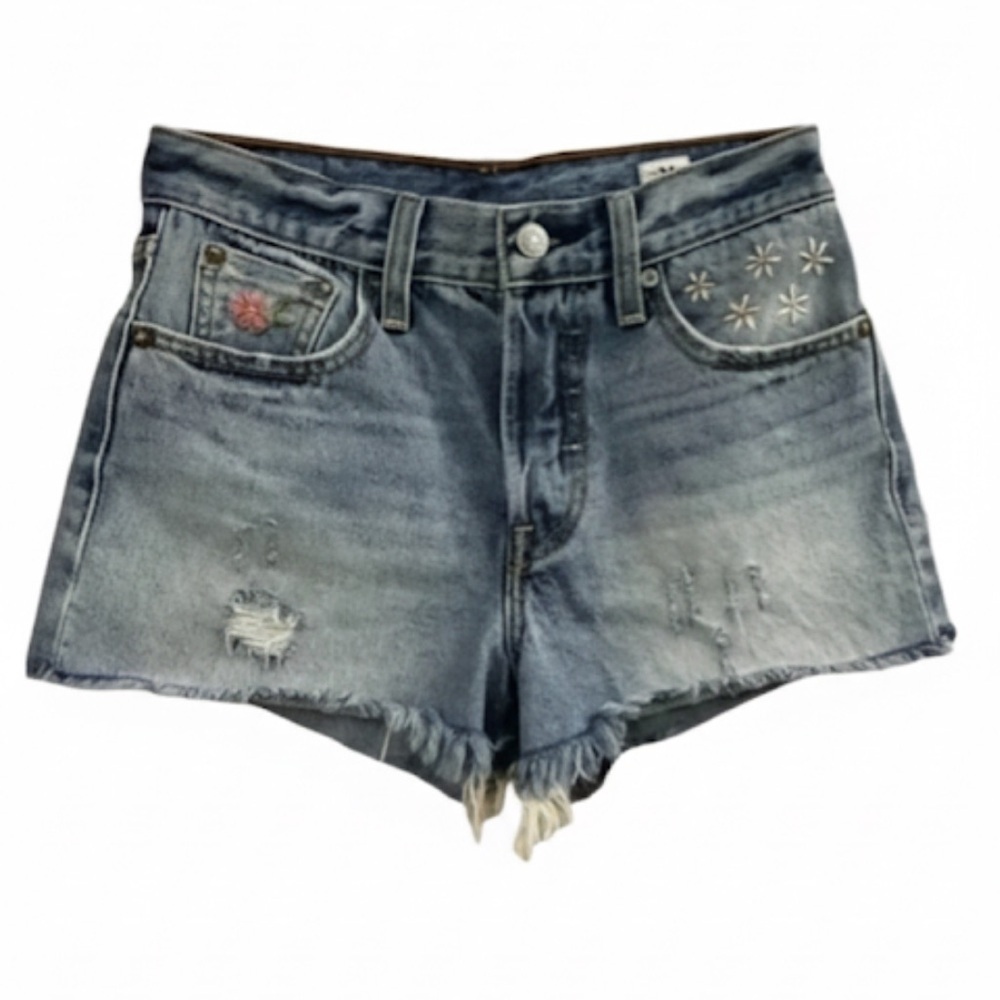 Levi's X White Oak Cone Denim Embroidered Cut Off Jean Shorts Womens Size 25 EUC